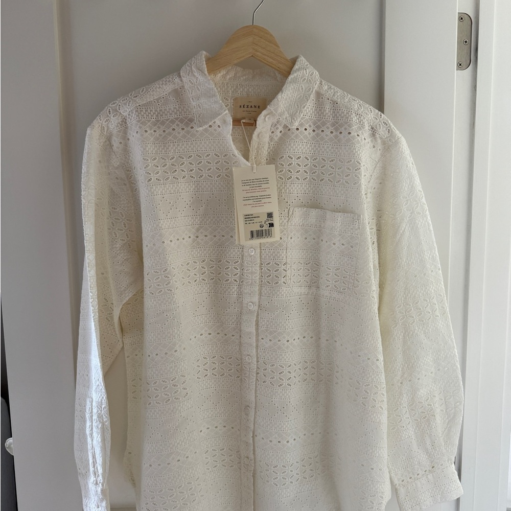 Sezane White Lace Blouse